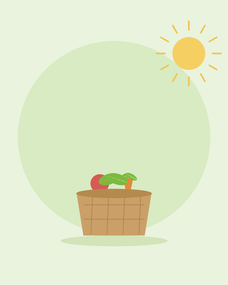 Illustrazione piatta di un cestino di vimini con verdure appena raccolte — raccogliere e conservare i tuoi prodotti, da SeedsChoice