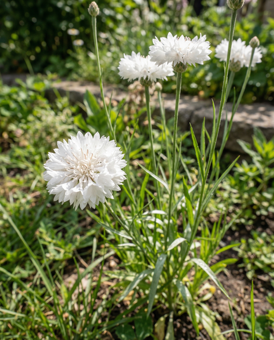 Fiordaliso White Ball (Centaurea cyanus) – semi di fiore annuale da SeedsChoice