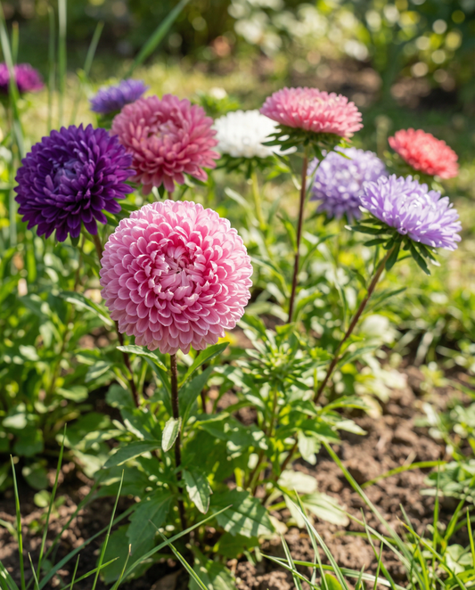 Aster Pompon Mixed (Callistephus chinensis) – semi di miscuglio annuale da SeedsChoice